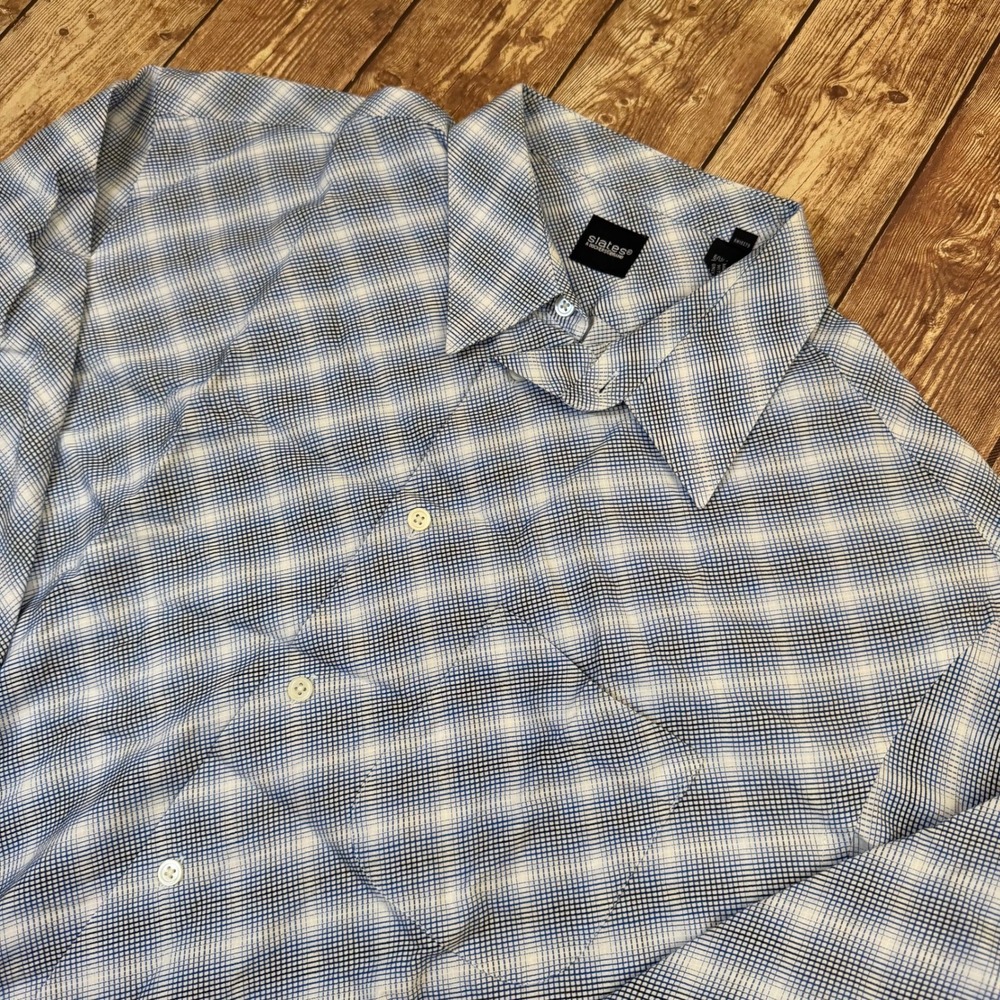 Slates Dockers Plaid Button Down Shirt Mens Extra Large Blue Long Sleeve Pocket